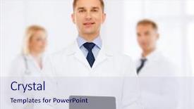  Presentation with advertisement - Cool new presentation theme with teamwork concept - smiling male doctor backdrop and a  colored foreground