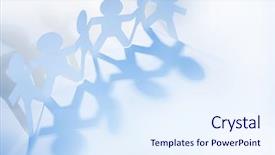  Presentation with doll paper - PPT theme with business symbols - team of paper doll people background and a sky blue colored foreground