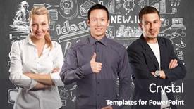  Presentation with done - Slides consisting of teamwork concept asian business man shows well done against different backgrounds background and a dark gray colored foreground