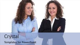  Presentation with synergy collaboration cooperation teamwork concept - Slides enhanced with teamwork concept twins as businesswoman isolated over white background and a light blue colored foreground