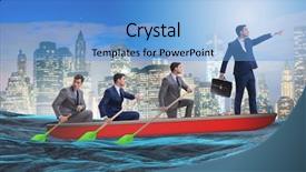  Presentation with synergy collaboration cooperation teamwork concept - Cool new presentation theme with lead ship - team of businessmen in teamwork backdrop and a teal colored foreground