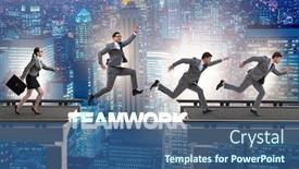  Presentation with crossing bridge - Presentation theme with teamwork-concept-with-business-people background and a ocean colored foreground