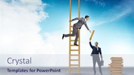  Presentation with helping - Presentation enhanced with teamwork-concept-with-colleagues-helping background and a sky blue colored foreground