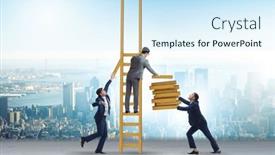  Presentation with helping - Presentation theme consisting of teamwork-concept-with-colleagues-helping background and a sky blue colored foreground