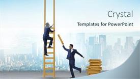  Presentation with helping - Presentation theme enhanced with teamwork-concept-with-colleagues-helping background and a sky blue colored foreground