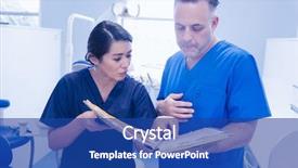  Presentation with dental assistant - Colorful slide set enhanced with teamwork healthcare - dentist and assistant discussing report backdrop and a  colored foreground