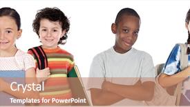  Presentation with children teamwork - Presentation consisting of teamwork kids - four children students returning background and a coral colored foreground