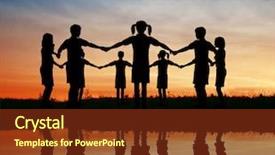  Presentation with children teamwork - Presentation design with teamwork kids - silhouette children sunset pond background and a tawny brown colored foreground