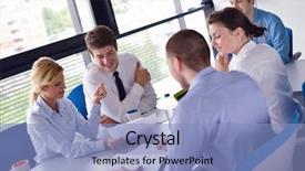  Presentation with young business people - Slide deck consisting of teamwork management - group of happy young business background and a  colored foreground