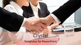  Presentation with shaking hands - Audience pleasing slides consisting of teamwork management - shaking hands of two business backdrop and a coral colored foreground