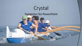  Presentation with race - Audience pleasing presentation theme consisting of teamwork rowing - multiethnic outrigger canoeing team backdrop and a light blue colored foreground