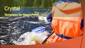  Presentation with rafting - Theme having teamwork rowing - rafters in a rafting boat background and a tawny brown colored foreground