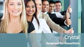  Presentation with giving - Beautiful presentation theme featuring teamwork rowing - row of smiling business team backdrop and a teal colored foreground