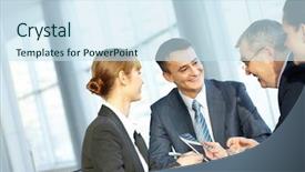  Presentation with four wheeler - Colorful slide set enhanced with teamwork smile - four businesspeople sitting at table backdrop and a sky blue colored foreground