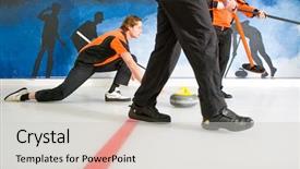  Presentation with ice - PPT theme having teamwork sport - curler gliding on the ice background and a light gray colored foreground