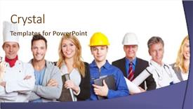  Presentation with big group people - Slides featuring teamwork success blue - big panorama group of people background and a cream colored foreground