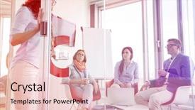  Presentation with people - Presentation theme featuring teamwork teamwork slides - business people looking at female background and a lemonade colored foreground