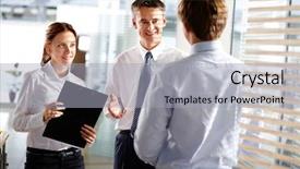  Presentation with partners - Colorful presentation design enhanced with teamwork trust - cheerful partners being satisfied backdrop and a  colored foreground