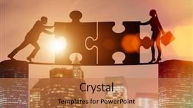  Presentation with jigsaw - Cool new theme with ideas fit together - business concept of teamwork backdrop and a coral colored foreground