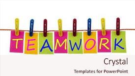  Presentation with teamwork - Audience pleasing theme consisting of teamwork word on laundry hook backdrop and a lemonade colored foreground