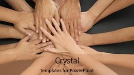  Presentation with people unity - Amazing slides having people putting hands together backdrop and a coral colored foreground