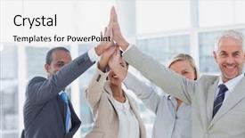  Presentation with team - Presentation theme enhanced with teamworkunity co 20 - business team high fiving background and a  colored foreground