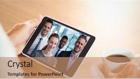  Presentation with video conferencing - Colorful presentation theme enhanced with teamworkunity co 20 - cropped image of business person backdrop and a coral colored foreground