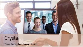  Presentation with video conferencing - Slide deck with teamworkunity co 20 - digital composite of business people background and a soft green colored foreground