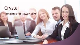  Presentation with office workers - PPT theme enhanced with teamworkunity co 20 - elegant co-workers looking at camera background and a  colored foreground