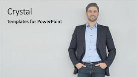  Presentation with camera - PPT theme having teamwotk gray - handsome businessman smiling at camera background and a light gray colored foreground