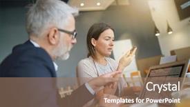  Presentation with computers - Beautiful presentation featuring teamwotk gray - salesman and manager working backdrop and a coral colored foreground