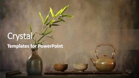 Presentation with tea leaves - Amazing presentation theme having teapot and bamboo leaves backdrop and a coral colored foreground