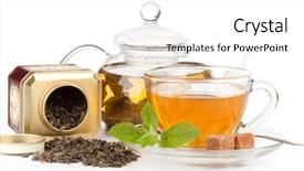  Presentation with mint - Beautiful presentation theme featuring teapot and cup of tea with mint on a white background backdrop and a white colored foreground