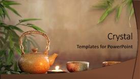  Presentation with teapot - Colorful PPT theme enhanced with teapot and cup with burning backdrop and a coral colored foreground