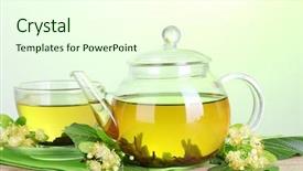  Presentation with green tea - Theme featuring teapot and cup with linden background and a cream colored foreground