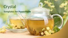  Presentation with tea cup - Slide deck consisting of teapot and cup with linden background and a mint green colored foreground