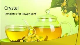  Presentation with organic tea - Amazing theme having teapot and cup with linden backdrop and a blonde colored foreground