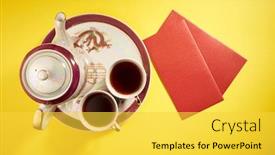  Presentation with chinese wedding - Colorful slide deck enhanced with teapot-and-cups-used backdrop and a yellow colored foreground