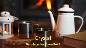  Presentation with teapot - Presentation design featuring teapot and mugs on vintage background and a tawny brown colored foreground