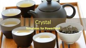  Presentation with teapot - Cool new presentation theme with teapot and teacups on teaset backdrop and a tawny brown colored foreground