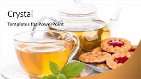  Presentation with pastries - Slides enhanced with teapot cup of tea background and a white colored foreground