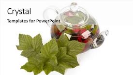  Presentation with tea leaves - Audience pleasing presentation theme consisting of teapot with fruit tea backdrop and a white colored foreground