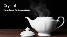  Presentation with teapot - Audience pleasing slide deck consisting of teapot with hot water on dark background backdrop and a black colored foreground