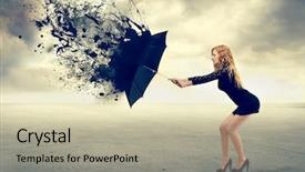  Presentation with umbrella - Beautiful slide deck featuring tear drop - blonde girl protects herself backdrop and a mint green colored foreground