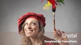  Presentation with brush painted pastel colour - PPT layouts with tear drop - smiling female painter holding background and a violet colored foreground