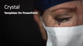  Presentation with medical dark - Slide deck having tearful-stressed-female-doctor background and a dark gray colored foreground