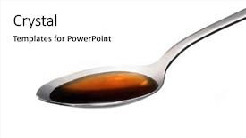  Presentation with medicine syrup - Amazing PPT theme having teaspoon with medicine syrup broth backdrop and a white colored foreground