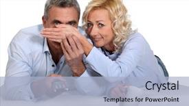  Presentation with scary movie - Audience pleasing slides consisting of movie teathe - woman covering her husband's eyes backdrop and a light blue colored foreground