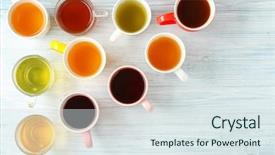  Presentation with tea - PPT layouts with teatime - cups of different tea background and a sky blue colored foreground