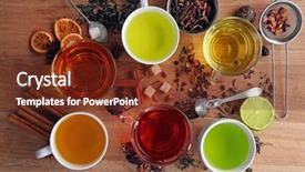 Presentation with tea - Amazing slide set having teatime - cups with different kinds backdrop and a tawny brown colored foreground